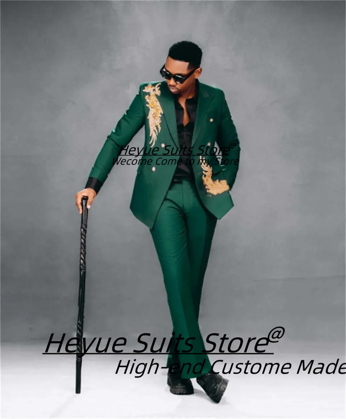 Luxuly Bead Embroidery Men Suit Customized Slim Fit Peak Lapel Double Breasted Groom Wedding Tuxedos2Pcs Sets trajes para hombre