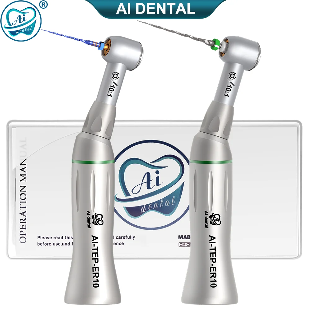 

AI-TEP-ER10 Dental 10:1 Reduction Contra Angle Low Speed Handpiece for Hand Files Green Ring 60 Degree Twist E-Type Dentist Tool