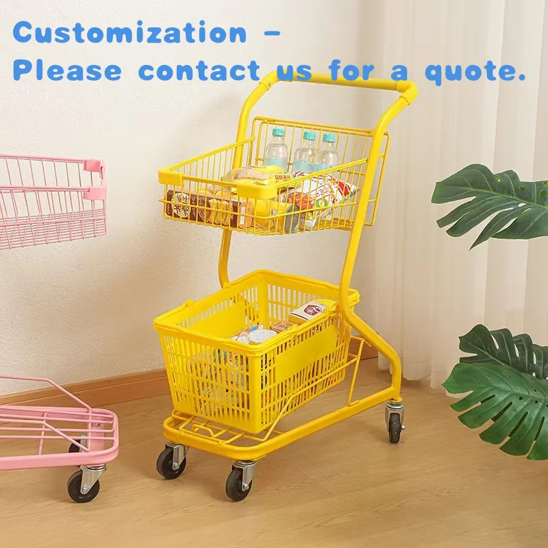 

custom.Double Layer Grocery Supermarket Two Basket Shopping Trolley Cart