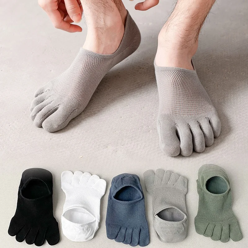 Men's Five Finger Toe Socks Summer Thin Mesh No-Show Ankle Socks Breathable Moisture Wicking Anti-Slip for Sports Running Gym