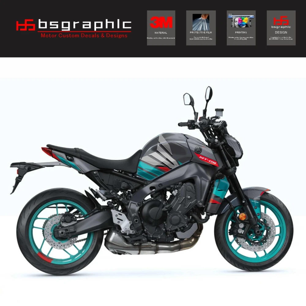 

For Yamaha Mt-09 MT09 2021 2022 2023 Motorcycle Body Fairing Protective Sticker Decal Street Bike Mintis Graphic Kit Turquoise