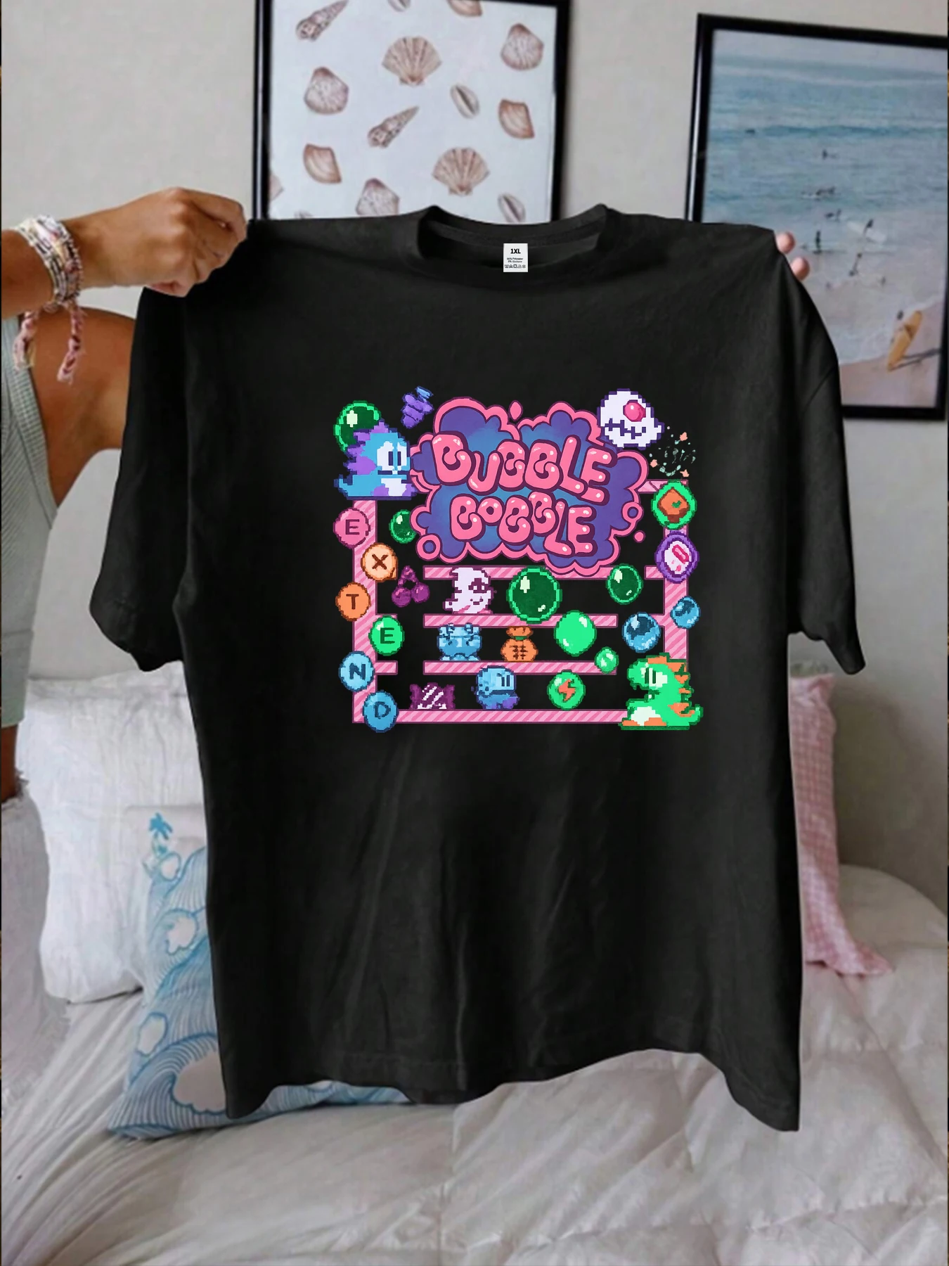 

【1142656】Bubble Dragon print plus size women's round neck T-shirt summer casual short sleeved top fashionable and versatile