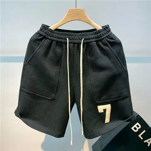 

Men's Casual Sports Drawstring Waist Pocketed Number Print Loose Knee Length Summer Shorts