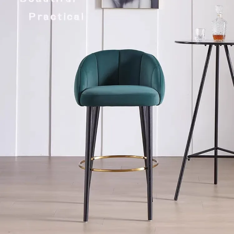 Solid Wood Bar Chair Light Luxury Modern Simple Home High Chair Leather  Combination High Stool  Front Desk