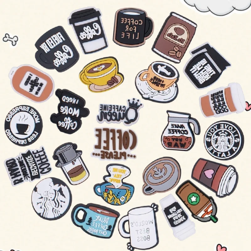 

25Pcs Coffee Cup Style PVC Shoe Charms Single Sale Shoe Decoration Buckle Fit Bands Bracelets Accessories