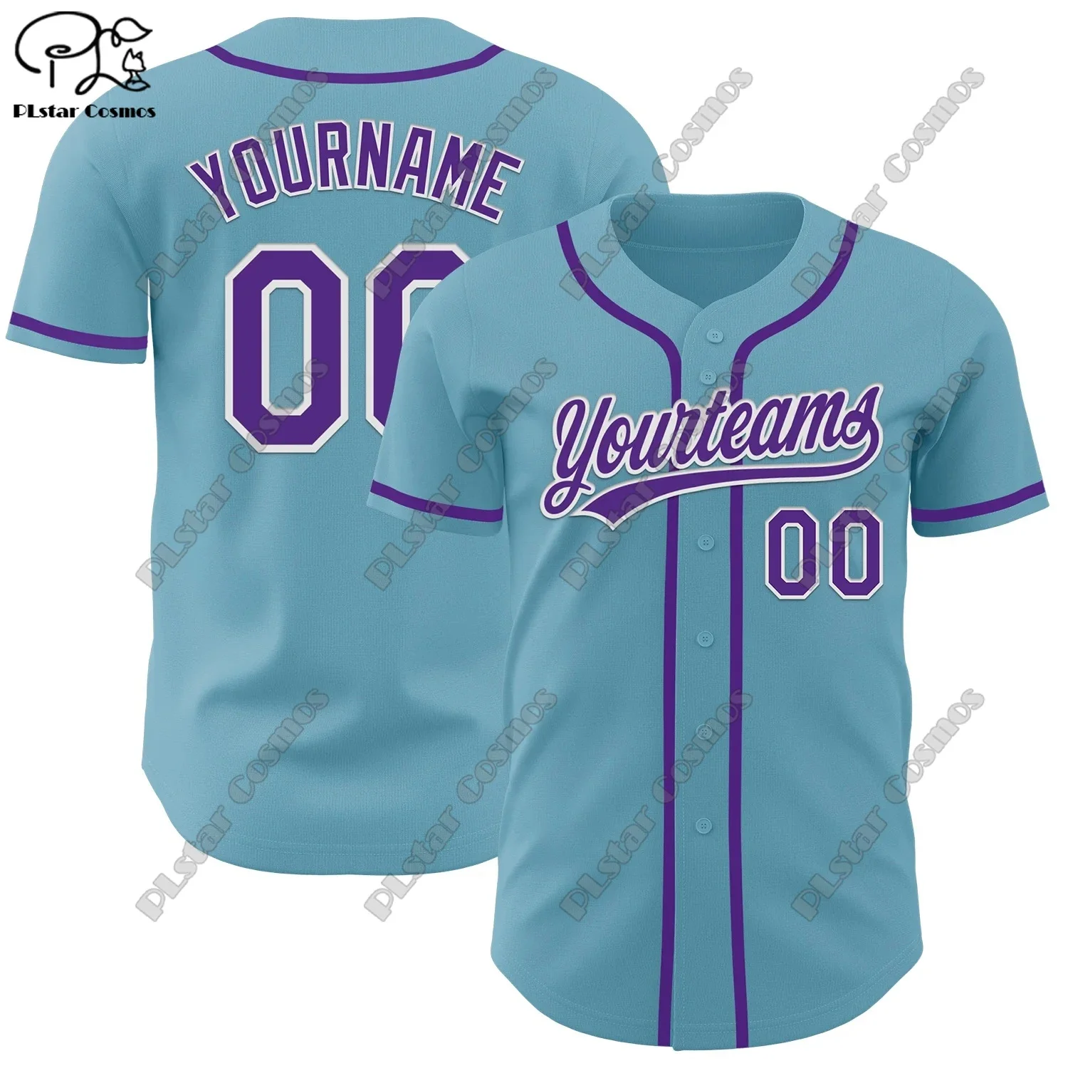 PLSTAR COSMOS customized team name 3D printing design light blue genuine baseball uniform summer new short sleeve L-2