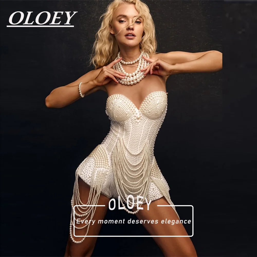 

OLOEY Luxury Pearl Tassel Short Wedding Dresses Sweetheart Neck Mermaid Mini Bridal Gown Customized 2026 Robe De Mariée Corset