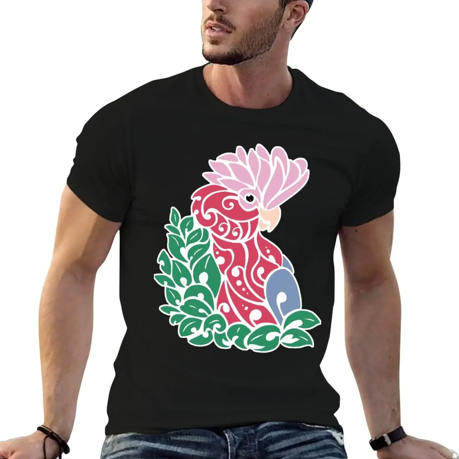 

Galah cockatoo tribal tattoo pink rose-breasted parrot T-Shirt anime t shirts hippie clothes men t shirts