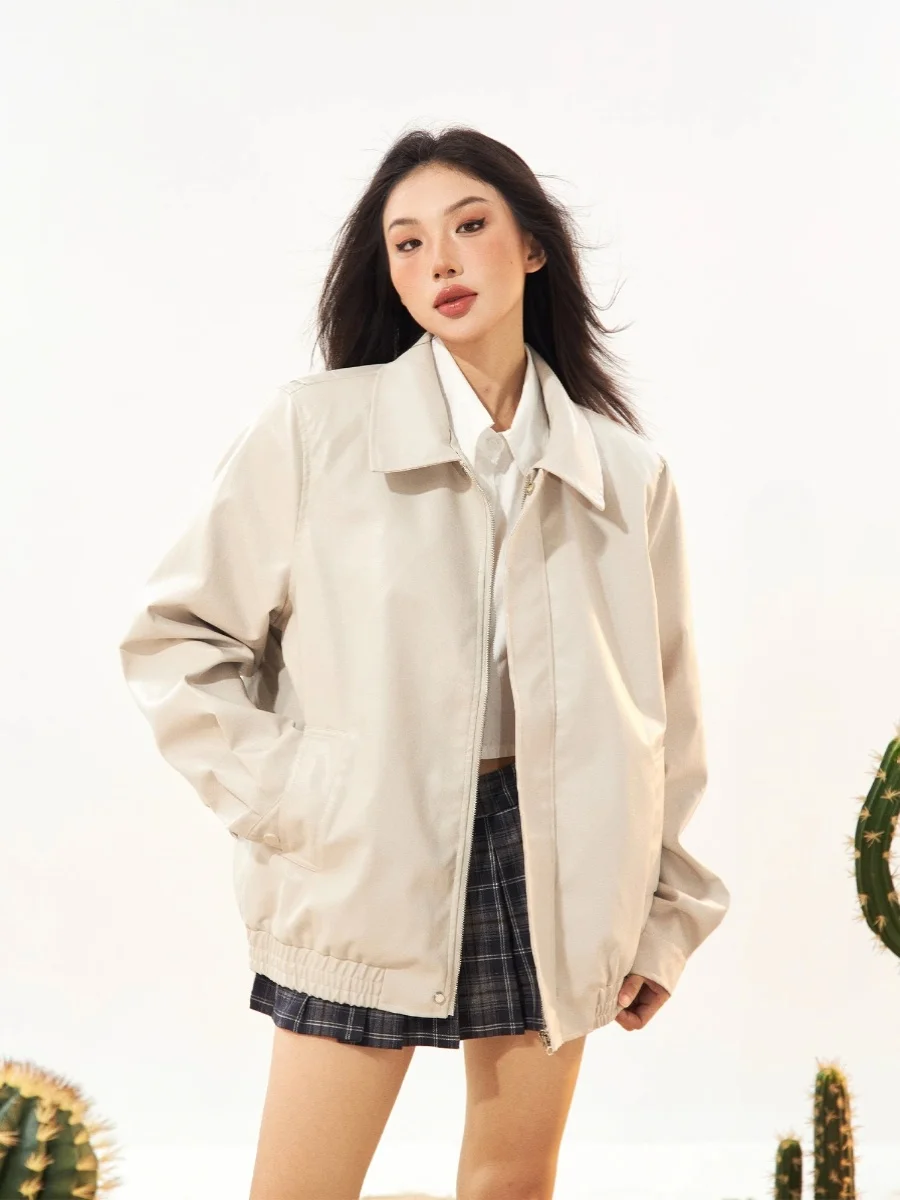 Retro Amerikaans zoet koel bruin leer Jaet dames 2023 nieuwe herfst trendy casual motorfiets Sle PU lederen Jaet