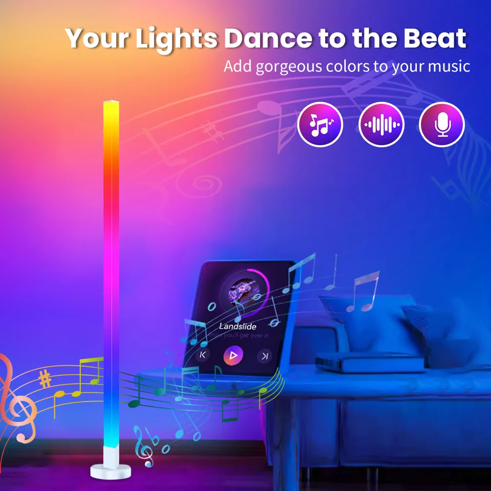 RGB LED مصباح أرضي عن بعد والتحكم في التطبيق مزامنة الموسيقى إضاءة الزاوية إضاءة المزاج الحديثة لغرفة النوم وغرفة المعيشة ديكور الألعاب