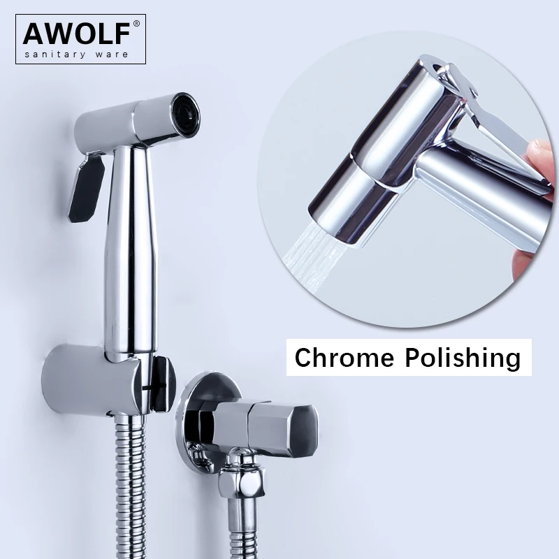 Awolf Chrome Toilet Bidet Sprayer Set Hygienic Shower Head Stainless Steel Handheld Anal Shower System Shattaf Rinser AP2330