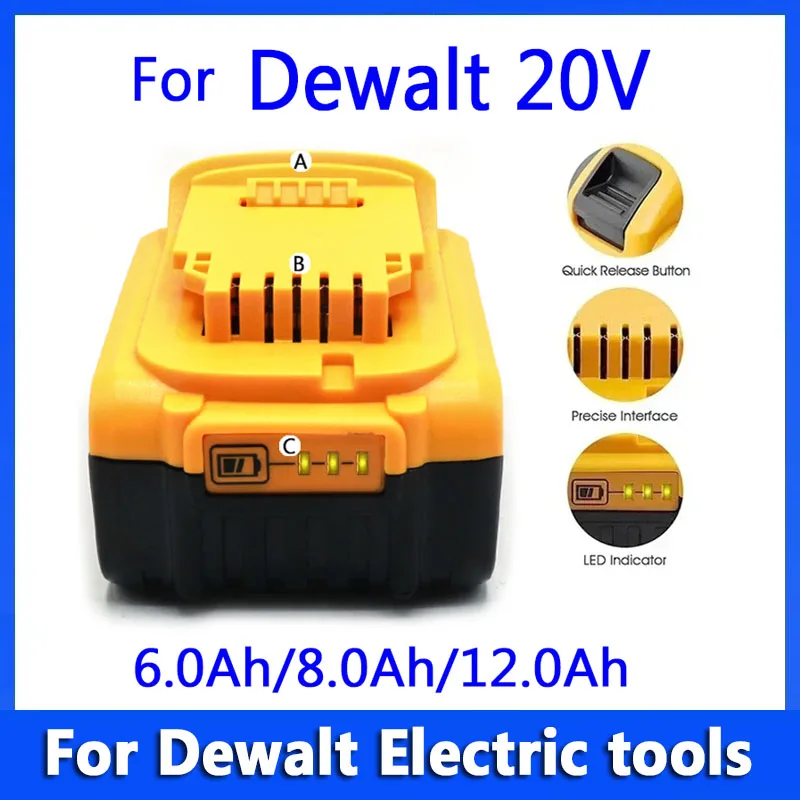 

Сменный литий-ионный аккумулятор для Dewalt DCB200, 20 в, 12000 мАч, Ач/Ач, аккумулятор для электроинструмента DCB207, DCB204, DCB203