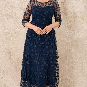 Marineblaues Kleid für die Mutter der Braut, Chiffon mit runden Kragen, transparente Spitze, Crossover -Scheide, Kleid in Größe unterteilt, groß, große Größe 10 Hauptverkaufskleid plus Größe Marine Blau - №10