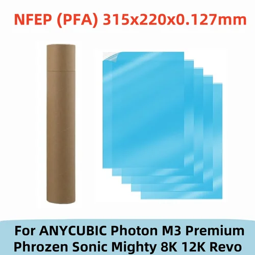 5 Piezas Película NFEP de 10 pulgadas 315x220x0.127mm Película PFA para Partes de Impresora 3D ANYCUBIC Photon M3 Premium Phrozen Sonic Mighty 8K 12K Revo