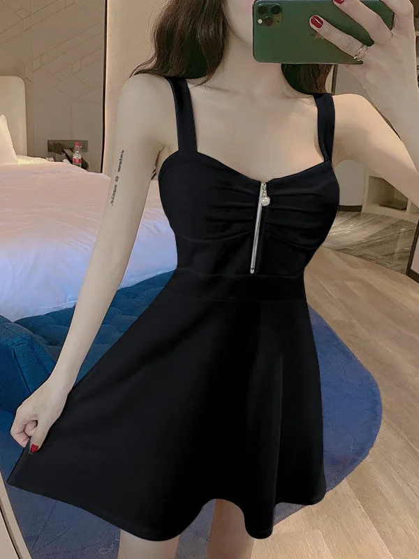 2025 جديد فستان مثير شبكة حزام أحمر ألف خط سليم صالح سليم تكدرت منخفضة الصدر سستة الكورية نمط فستان قصير المرأة سحر PG9J