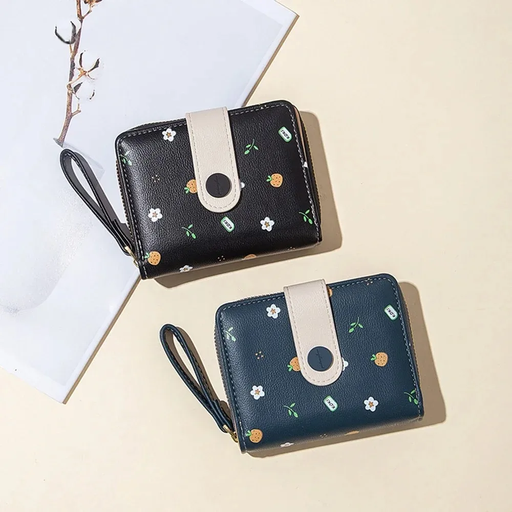 Sweet Hasp Folding Women Wallet PU Leather Japanese Style Short Wallet Zipper Purse Bag Ladies