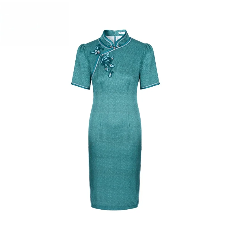 

New Chinese Sle Young Women's Qipao Ele Improved Sle ort Sve Breathable Silk Flag Dr for Daily Wear