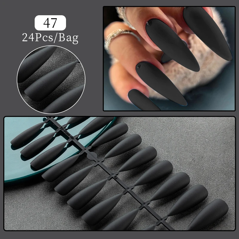 1Bag Matte False Nails Without Glue Press On Nail Tips Frosted Full Cover Artificial Fingernails Ballet Detachable Fake Nail Art