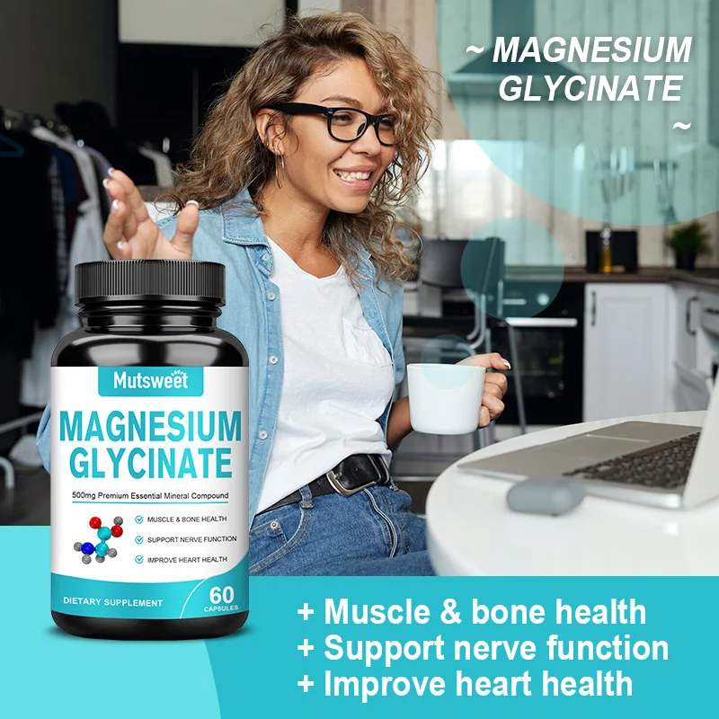 Mutsweet Magnesium Glycinate Supplement Vegan Capsules with Zinc Vitamin D3 B6 High Absorption Support for Women&Men Non-GMO