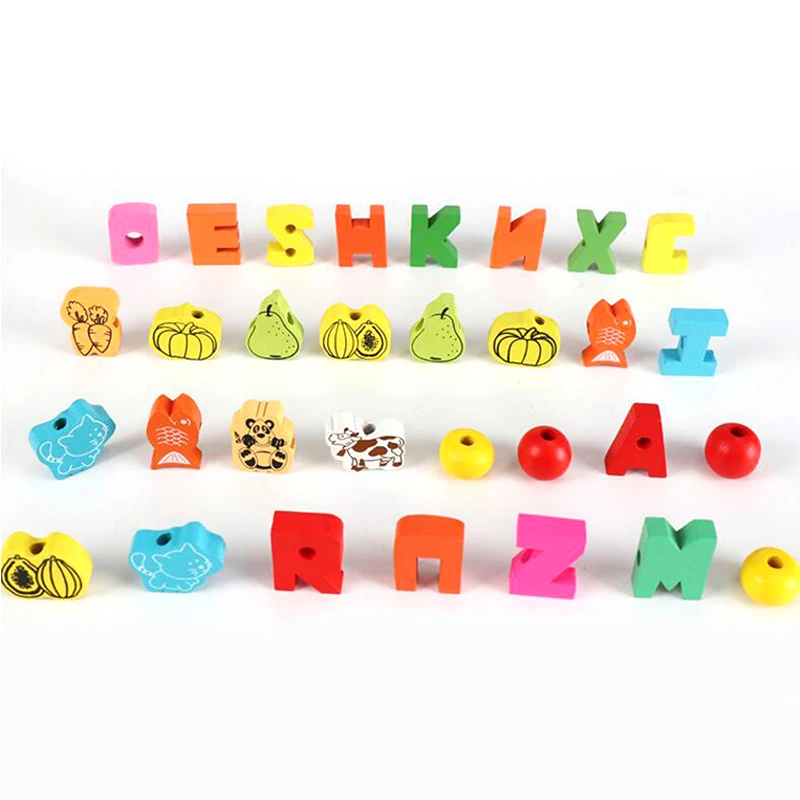 26 szt. Drewniane Koraliki Zabawki Cyfry DIY Nawlekanie Nici Drewniane Koraliki Zabawka Montessori Gry Edukacyjne dla Dzieci Prezenty TMZ