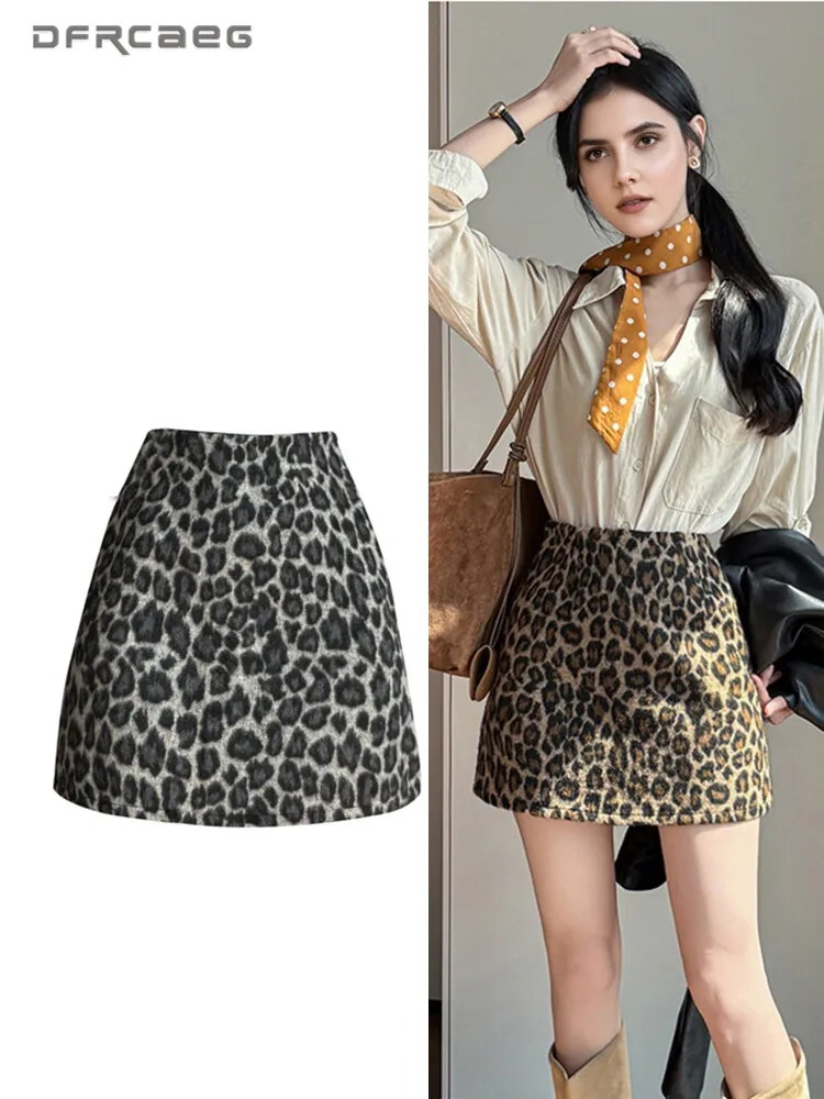 

Осень-зима, шерстяная юбка-карандаш с леопардовым принтом в стиле ретро, сексуальные тонкие женские короткие юбки с высокой талией для девочек