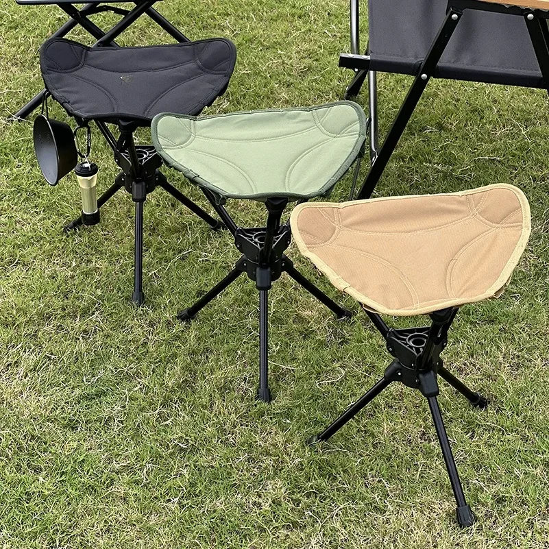 Outdoor camping rotating folding chair, aluminum alloy triangular stool, ultra lightweight carrying hiking picnic chair