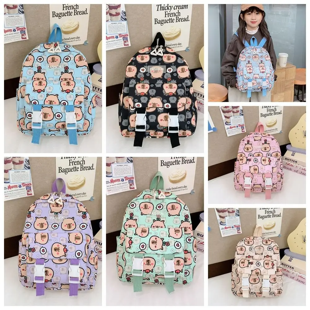 Large Capacity Capybara Nylon Backpack Lightweight Printing Cartoon Animal Daypack Korean Style Wide Straps