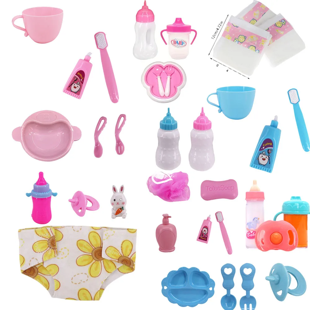 Acessórios para Bonecas: Mini Fraldas, Mamadeiras, Bicos, Escovas de Dente para Bonecas de 43CM e Bonecas Americanas de 18 Polegadas, Presente de Brinquedo DIY