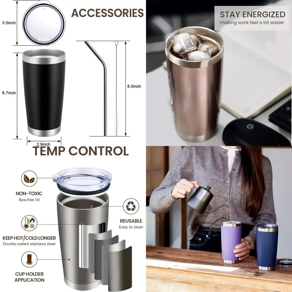 

8-Pack Double Wall Vacuum Insulated Stainless Steel Tumblers with Lids and Straws, Mix Color Travel Mugs for Cold & Hot Drinks