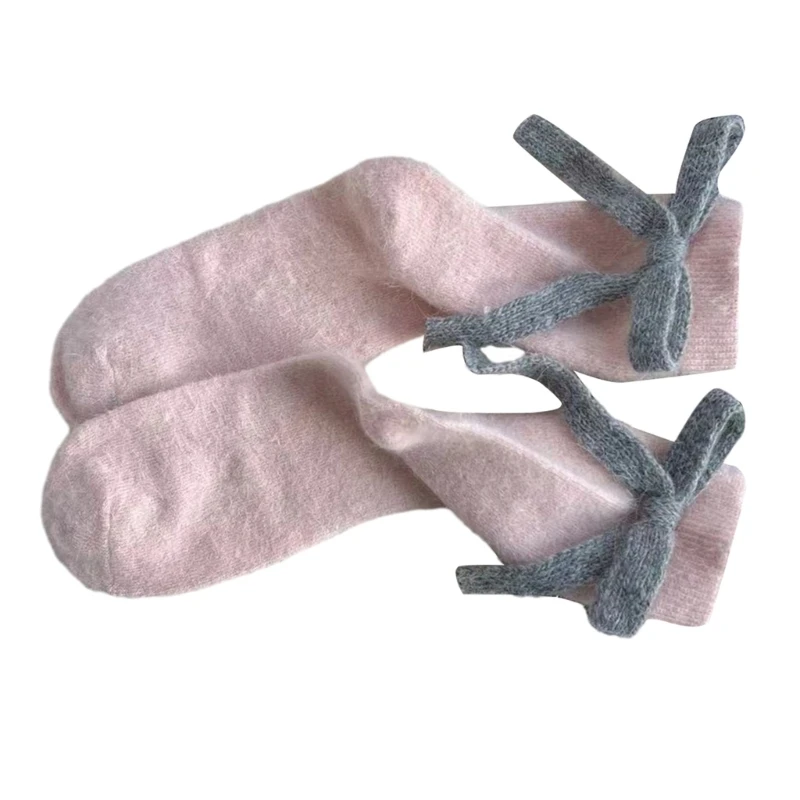 Women's Fuzzy Socks,Ballet Bows Above Ankle Socks Sweet Middle Tube Socks Lolitas Loose Socks