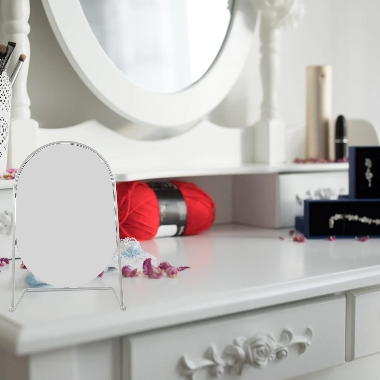 

13 Inch Sophisticated Metal Oval Mirror with Stand Hd Clarity Makeup Vanity Mirror for Bedroom Living Room Desk Modern Aesthetic