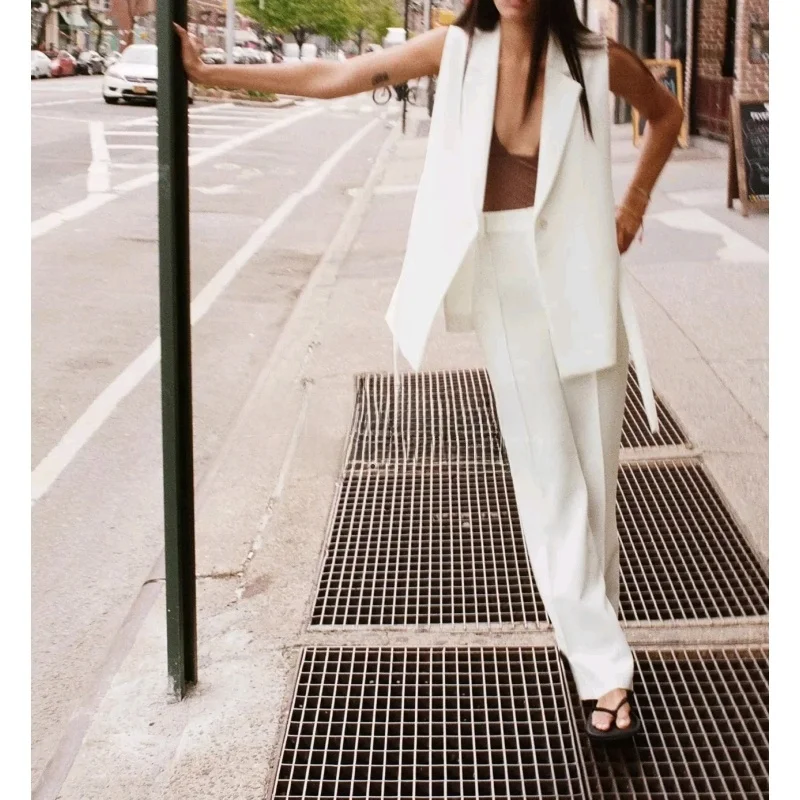 

Spring Summer New Women's High Waist Straight Leg Pure Color Pants Ele Commuter Casual Versatile Trousers 276048