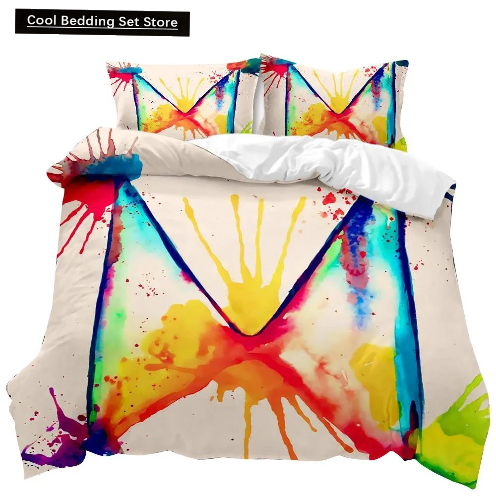 

Watercolor Duvet Cover Set MultiColorful Graffiti Splatter Polyester Bedding Set Kids Teens Double Queen King Size Qulit Cover