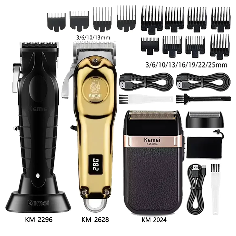Kemei مقص الشعر Km-2296 Km-2628 Km-2024 ماكينة حلاقة لقص الشعر ماكينة حلاقة لاسلكية قابلة لإعادة الشحن