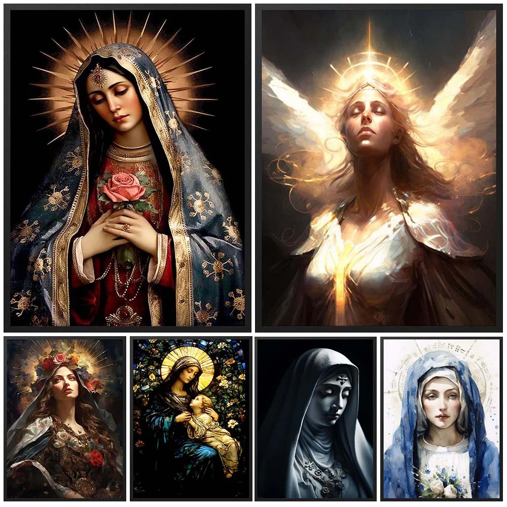 

Religion Virgin Mary Buddha Christianity Posters Wall Pictures For Living Room Nordic Poster Wall Art Canvas Painting Unframed