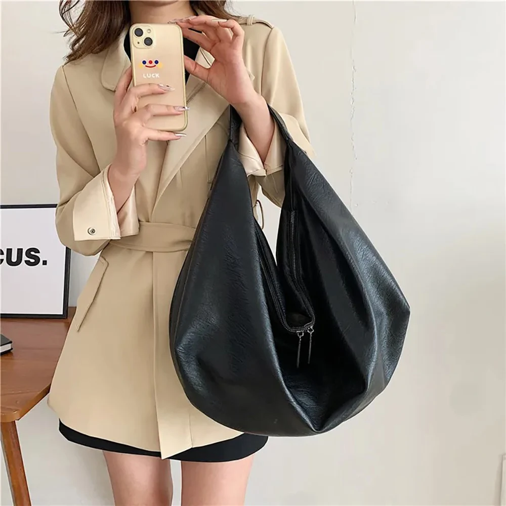 Vintage Shoulder Bags Women Soft PU Leather Pure Color Large Capacity Underarm Bag Shopping Totes 2024 Female Fashion Handbags