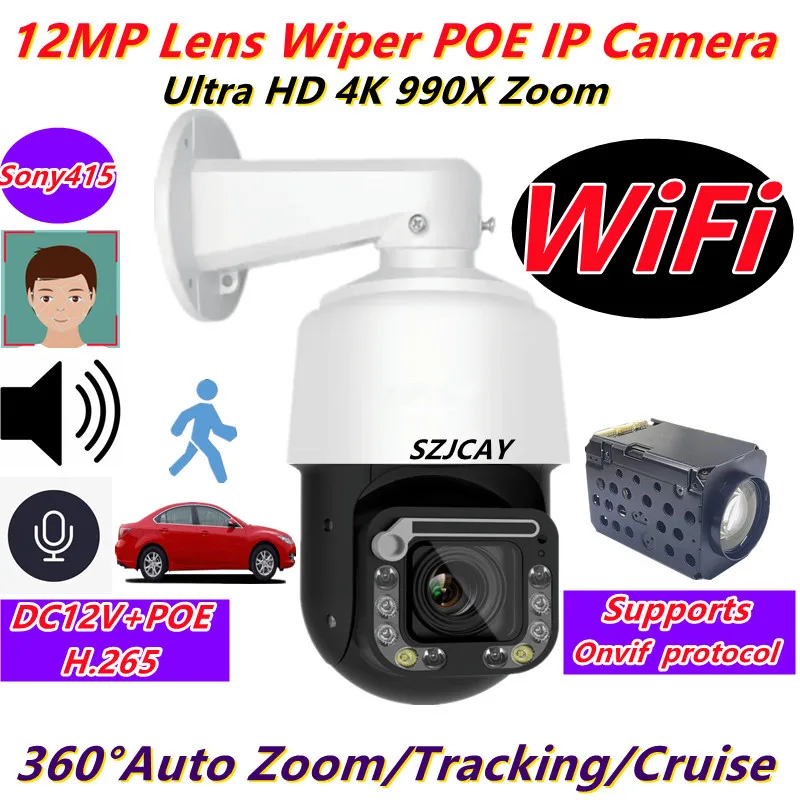 

CamHipro With Wiper Ultra HD 12MP 4K Wireless WiFi Surveillance Camera 990X Zoom Outdoor 4G PTZ IP Camera 360° Auto Tracking