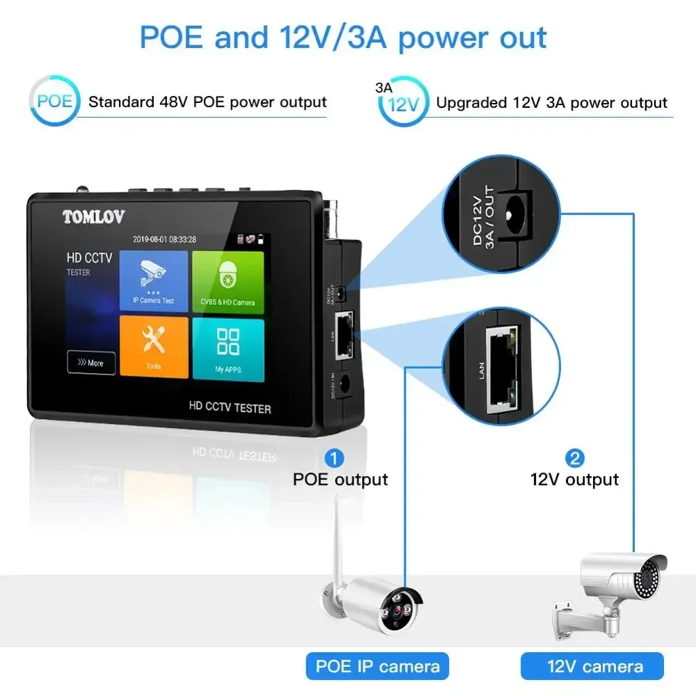 Mini testador de câmera IP portátil com saída POE, 8K, 4 polegadas, testador IPC H.265