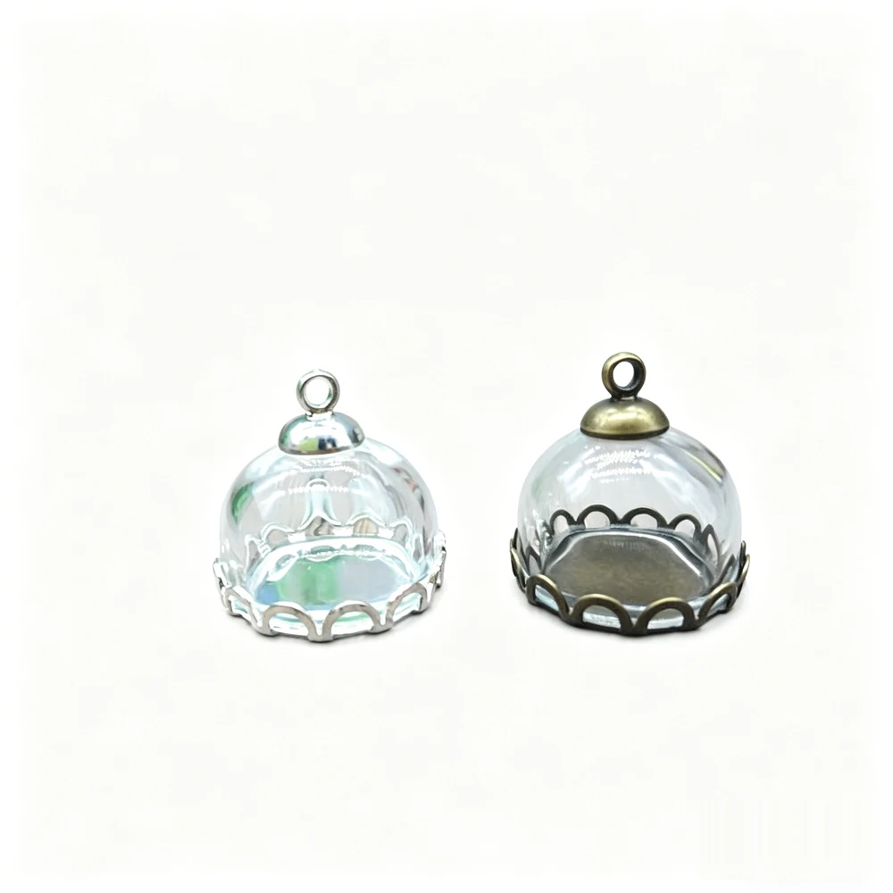 5 Sets 15mm Glass Globe Dome Crown Base Beads Cap Set Vial Pendant Jewelry Making Accessories DIY Findings