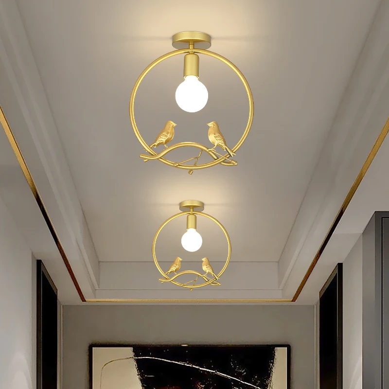 

American Golden Bird Round Oval Metal Led Ceiling Lamp For Living Room Corridor Country Loft Decor Interior Lighting Fixtures