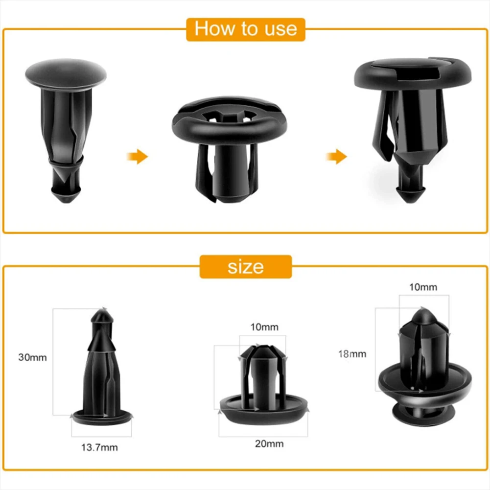 

Bumper Clip Retainer Screw 10mm Car Bumper Rivet Black Door Panel Fender Liner Retainer Clip Plastic Rivet Push Clips Retainer