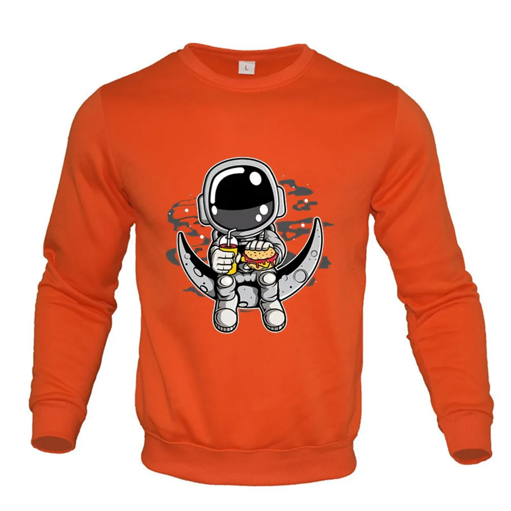 Men‘s Sweatshirt Harajuku Vintage Sweatshirts Hip Hop Hipster Round Neck Pullover Cartoon Astronaut Print Unisex Hoodie