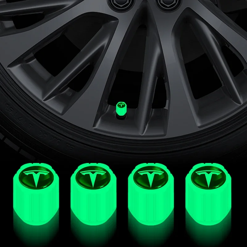 4PCS Luminous Car Tire Valve Caps Glowing Tire Valve Cover For Tesla MODEL S S X 3 Y Roadster Car-covers emblem Auto Accessories