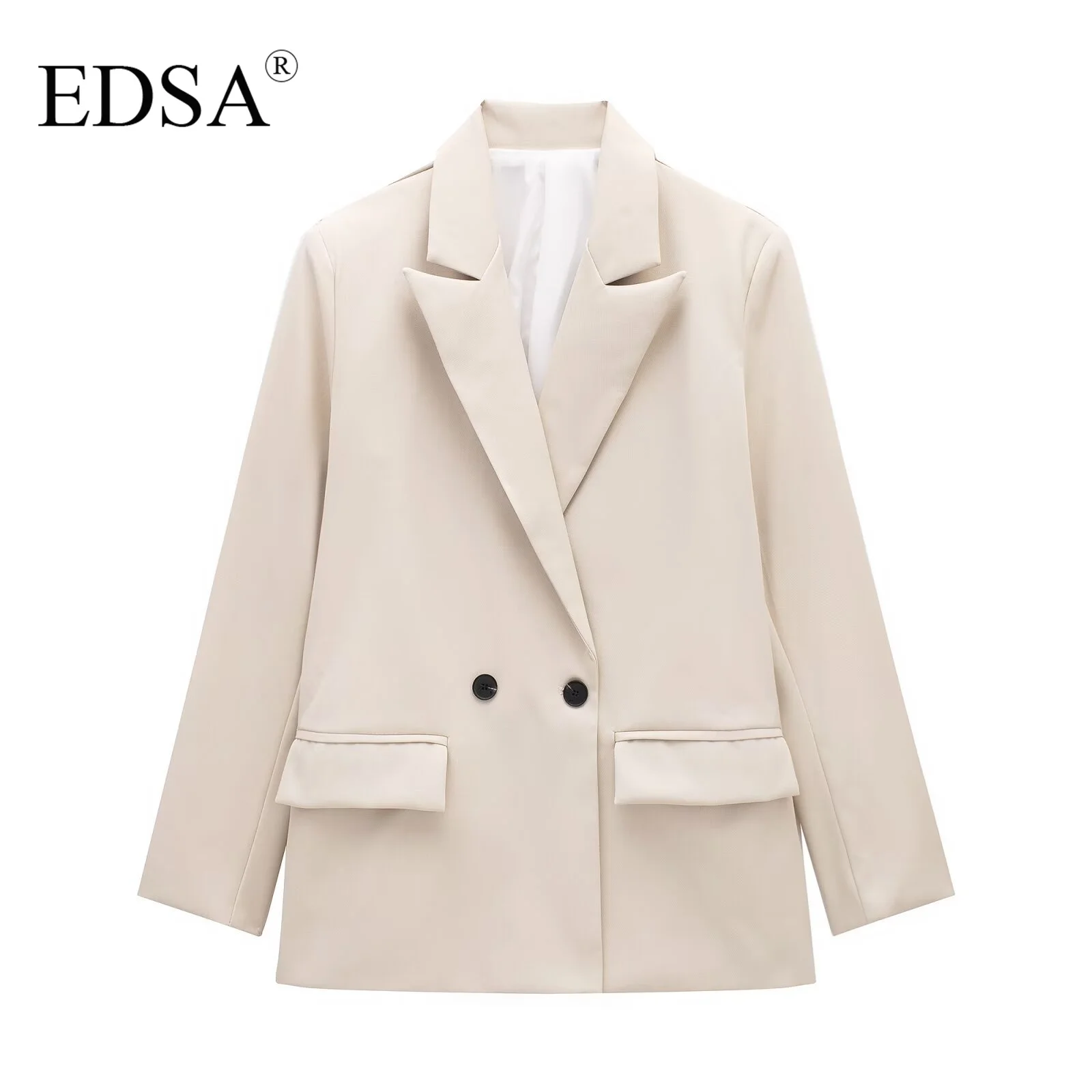 EDSA Women Formal Blazer Long Sleeve Two Buttons Double Breasted Office Lady Suit Jacket Female Loose Coat Y2K Tops