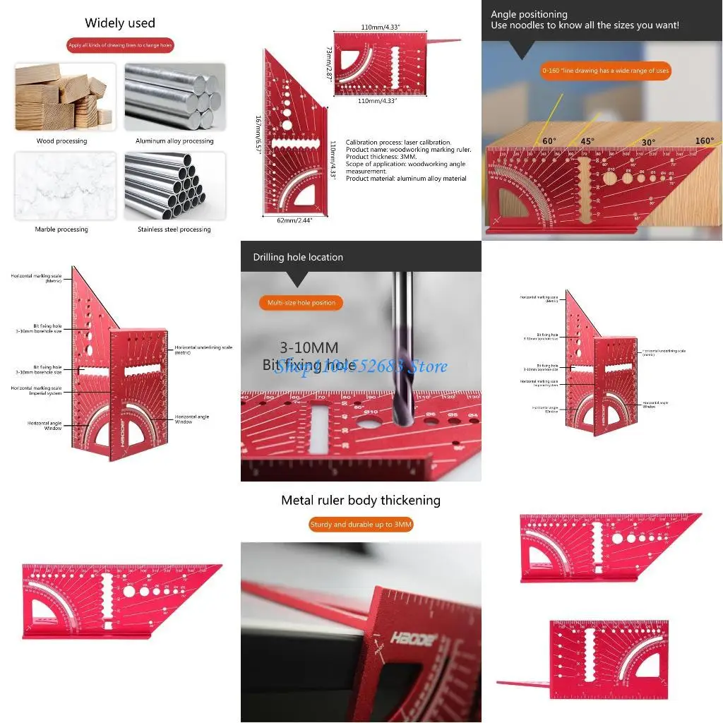 

Y6GD Lightweight Ruler Mark Line Guide Measuring 45 Degree 90 Degree