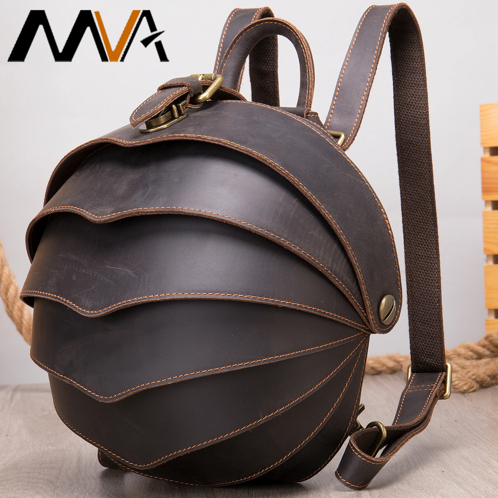 MVA Crazy Horse Leather Backpack Women Vintage Backpack For Womens Bagpack Leather Schoolbag Backpacks Travel mochila mujer 4007