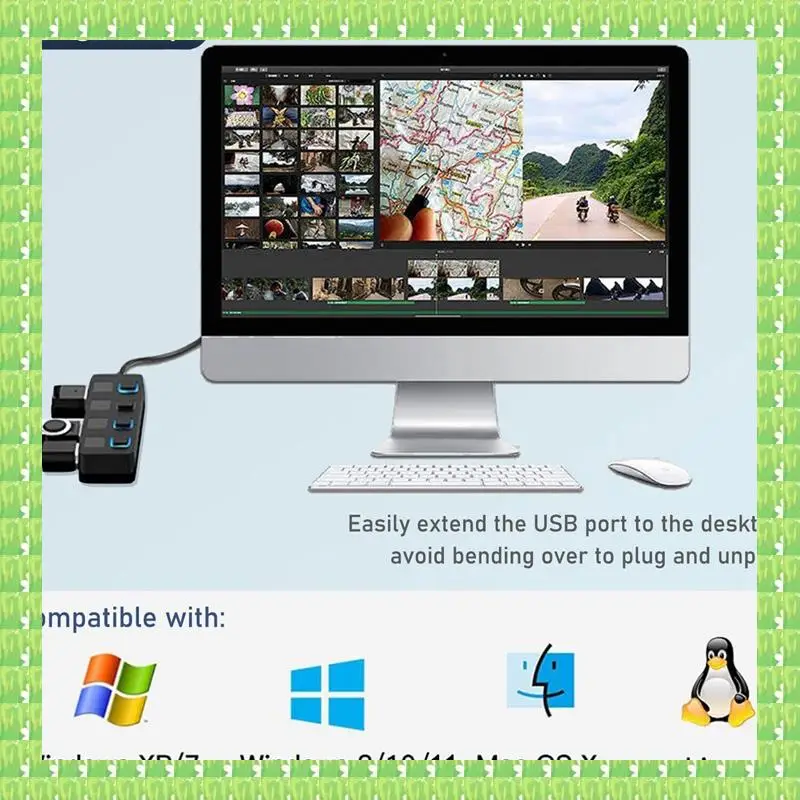 4 Ports USB 3.0 Hub With Individual LED Lit Power Switches USB HUB Adapter Expander Multi USB Splitter For Mac PC