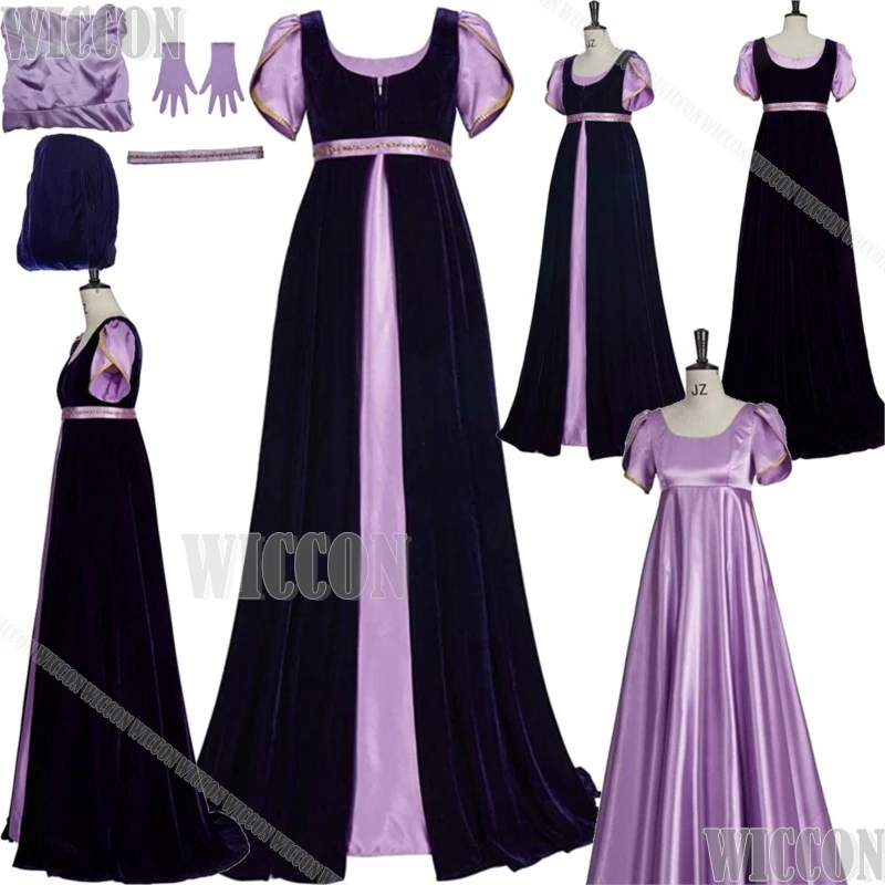 

Vintage Dress Bridgertoonn Cosplay Costume Purple Long Dress Medieval Regal Tea Party Clothes Woman Halloween Christmas Outfit