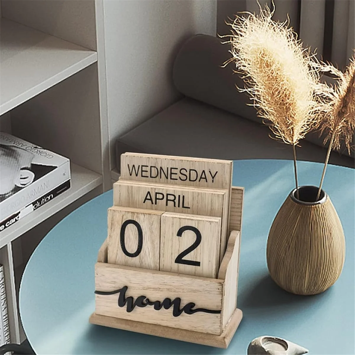 Ewiger Kalender Holz Vintage Holzblock Kalender für Home Office Schreibtisch Zubehör Woche Monat Datum Anzeige