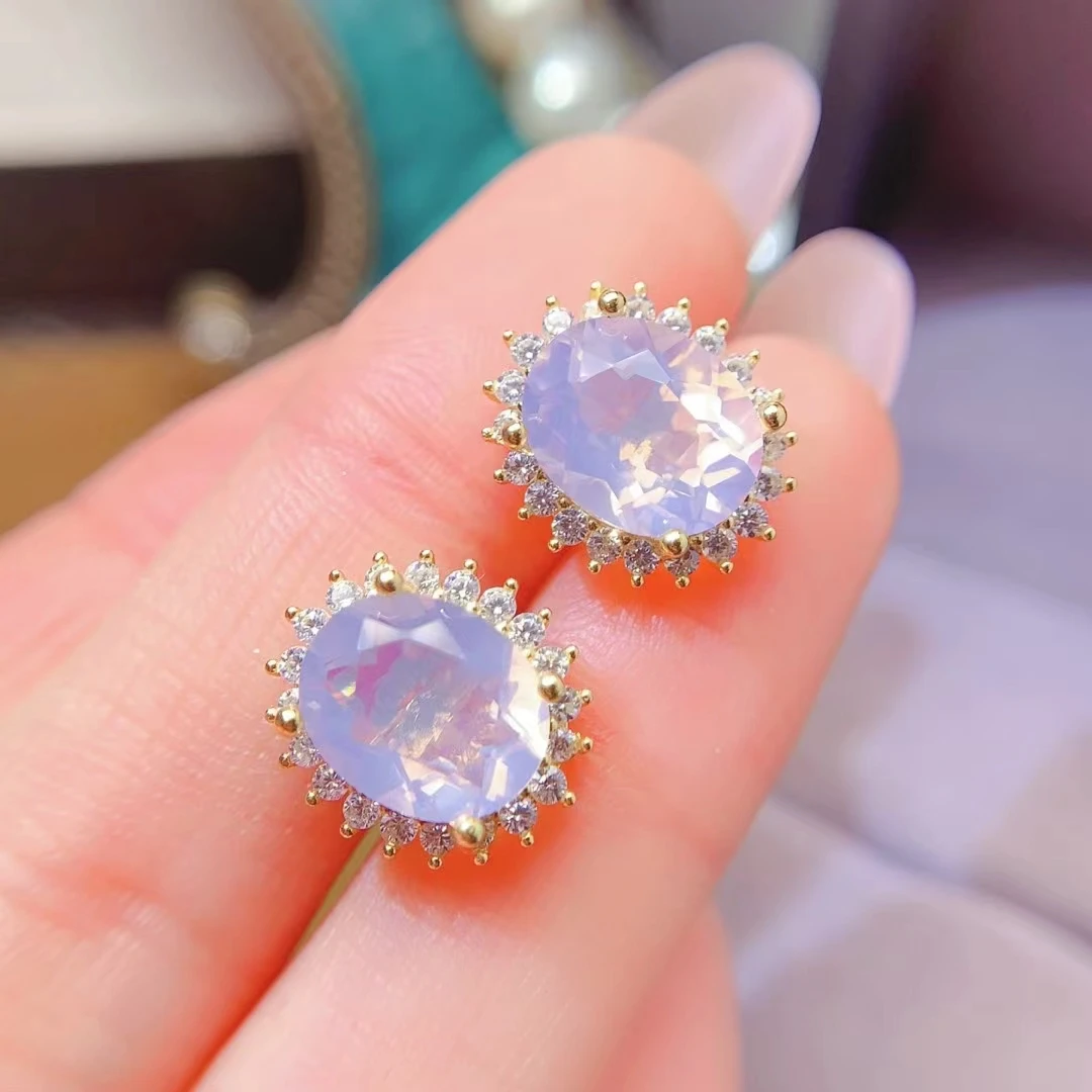 KJJEAXCMY Fine jewelry Natural Lavender Amethyst Earrings for Women S925 Sterling Silver Gold Plated High Clarity Dazzling